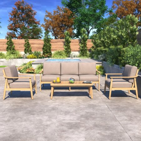 4 Piece Hambrick Outdoor Patio Teak Sofa Set with Coffee Table